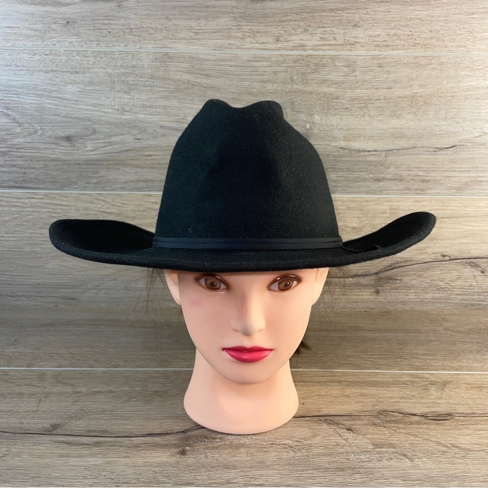 Bailey Brahma Black 7 1/8 Band Men Western Cowboy Hat USA Made 100% Wool VGUC! - Picture 2 of 11